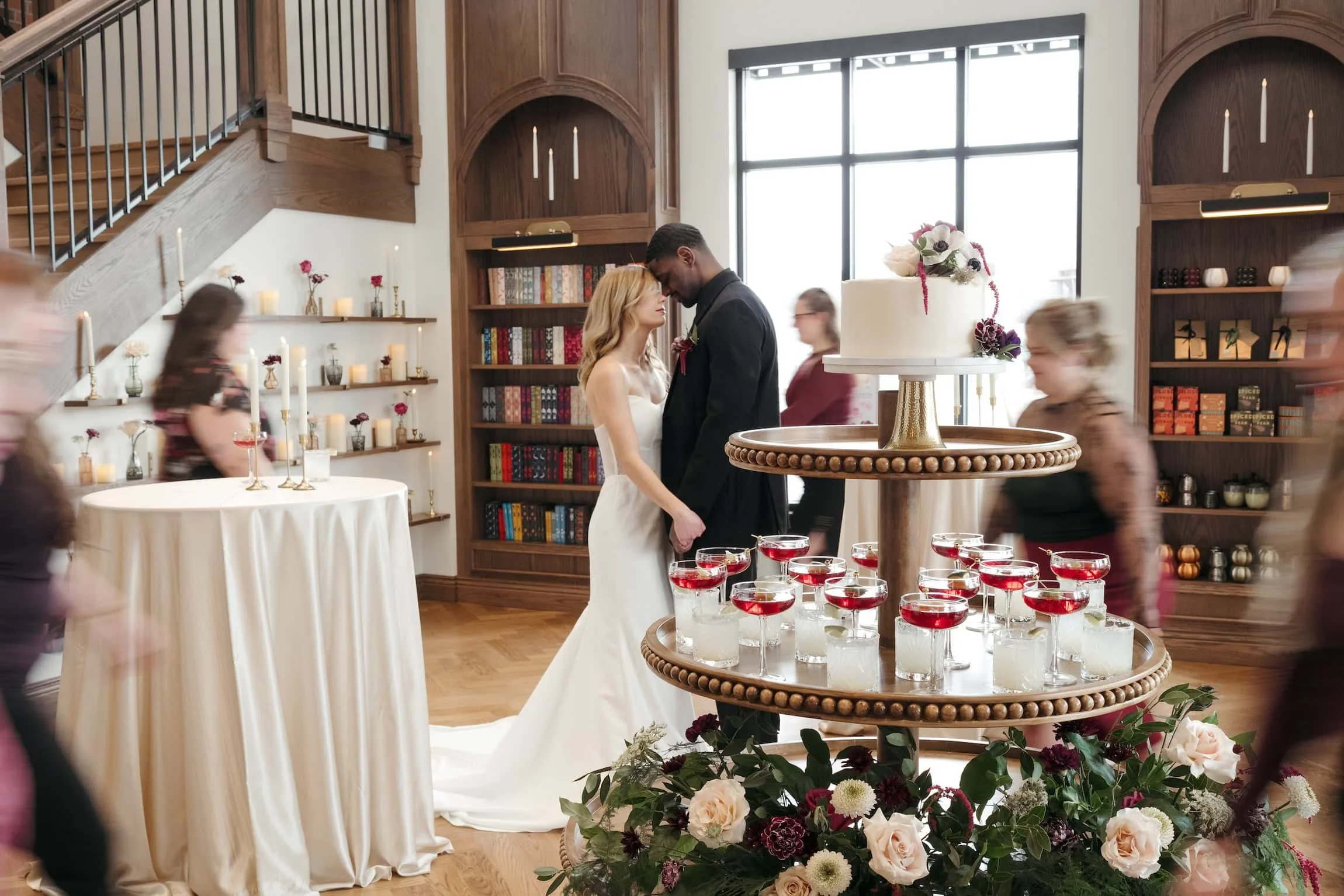 bride and groom with light and dark skin tones