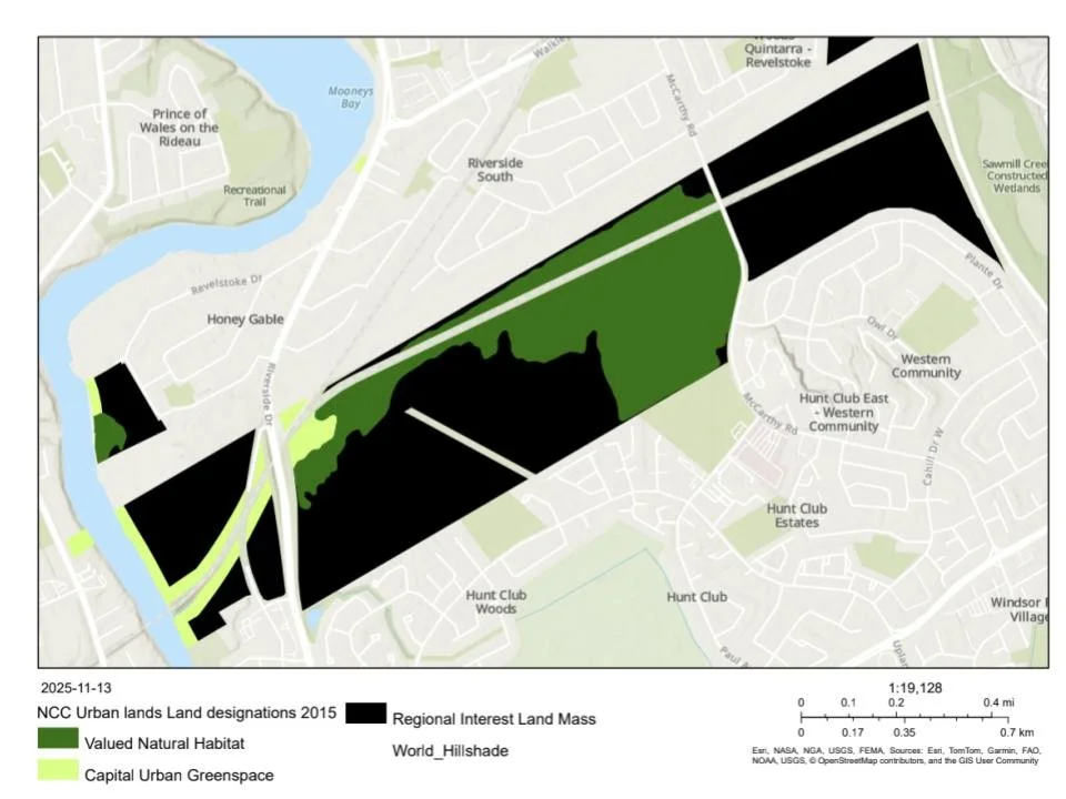 Map of the McCarthy Wilderness area from Rideau River to the Airport Parkway