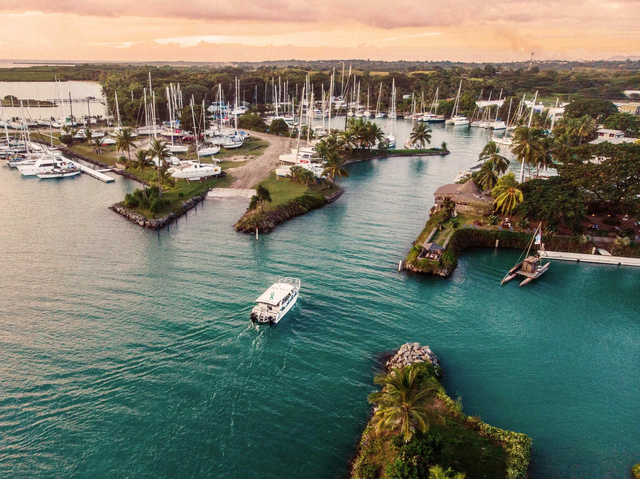 Aerial view of Vuda Marina Fiji near Landers Bay Resort