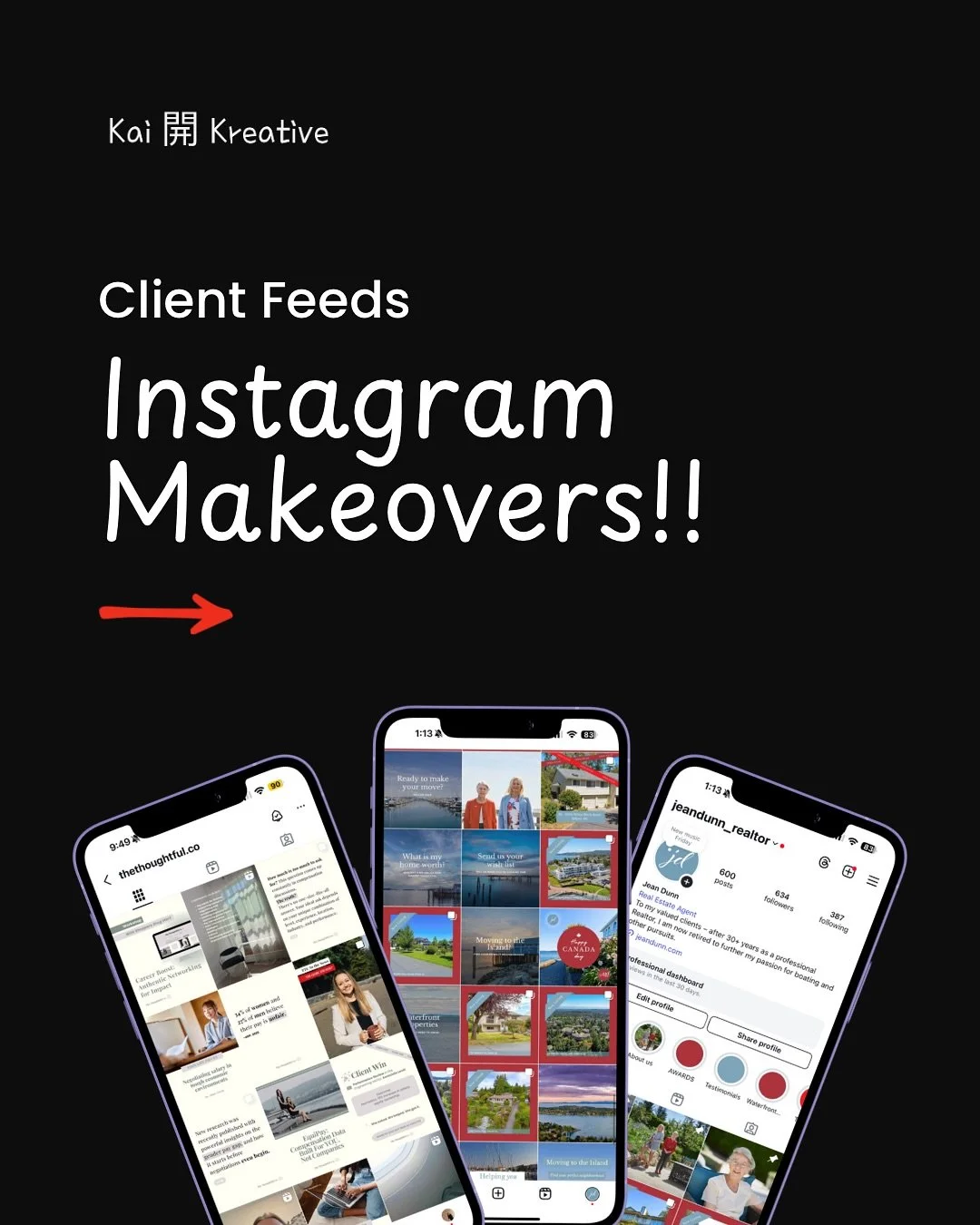 Just a few of my favourite IG makeovers 🤍✨

Swipe through to see stunning Instagram makeovers for real clients! 👉

From realtors to gender equity consultants and workplace culture experts, each feed got a complete refresh that authentically represe