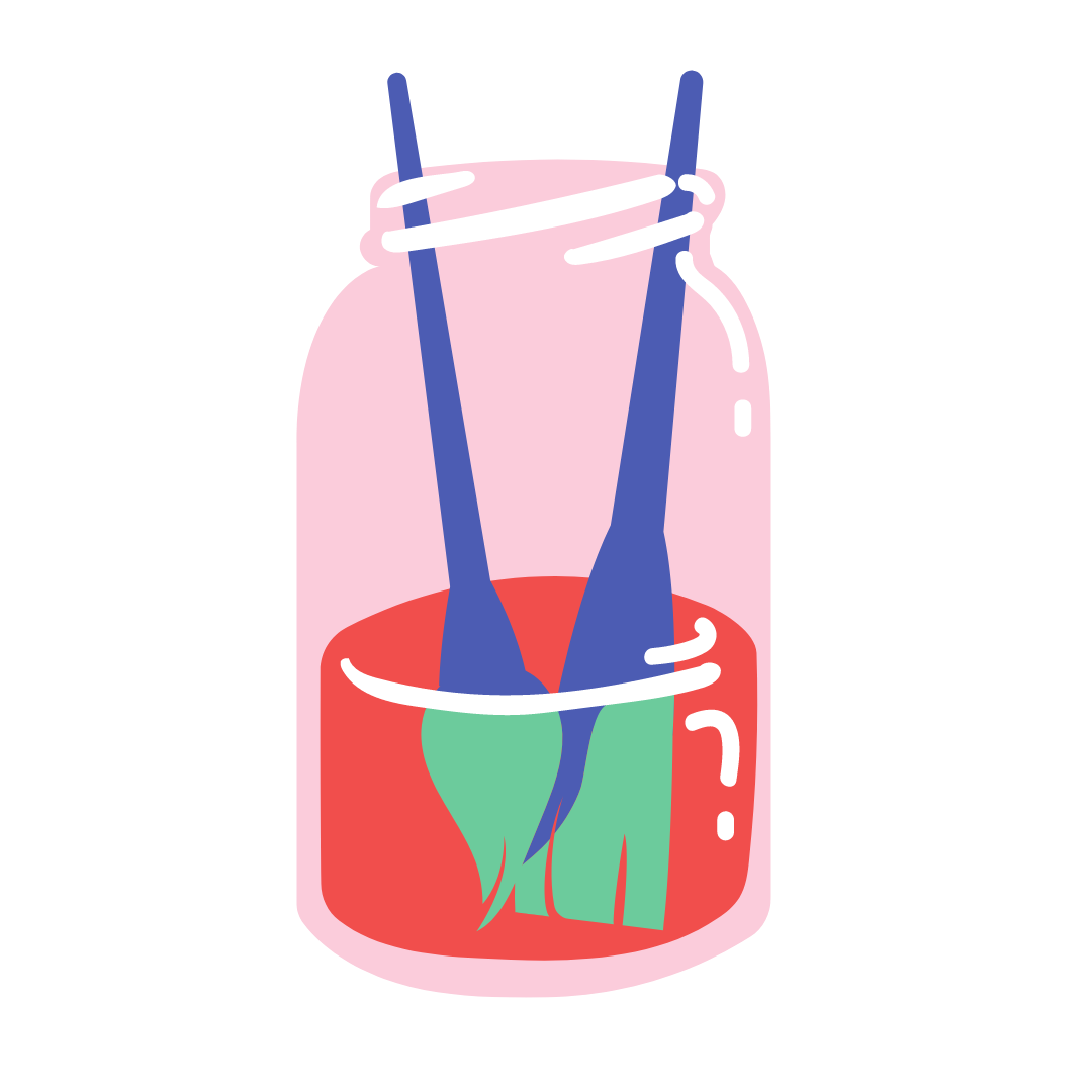 icon illustration of 2 paint brushes in jar of water