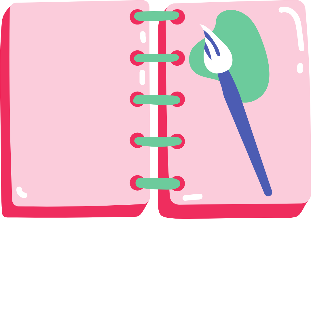 icon illustration of a visual journal with paint brush