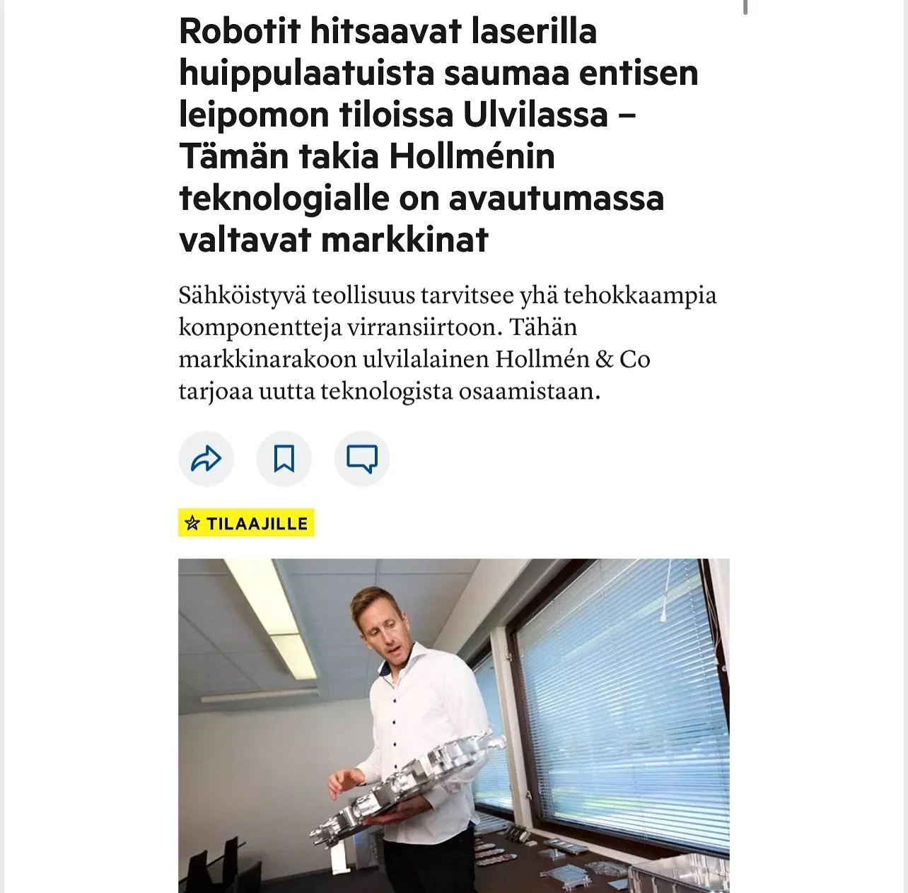 Guess what? Oy Hollmen & Co. just got a shoutout in local news paper Satakunnan Kansa! 📰 
We’re honored to be recognized locally and couldn’t be prouder of the good vibes our work is spreading. In the article Heikki Malmi talks about