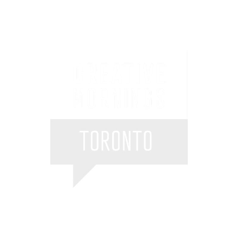 Logo for Creative Mornings Toronto, featuring a speech bubble with black text on a white background.
