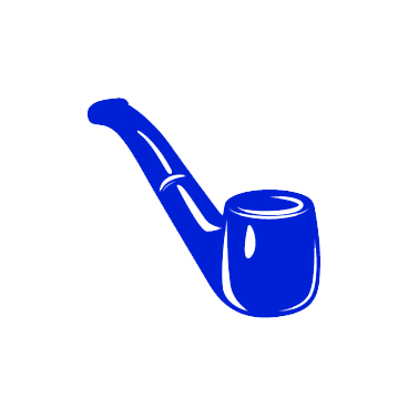 Illustration of a smoking pipe with a curved stem and a rounded bowl, in blue outline.