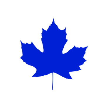 Blue maple leaf silhouette on a black background.