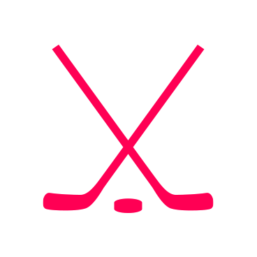 Pink hockey sticks crossed over each other with a puck in the center.