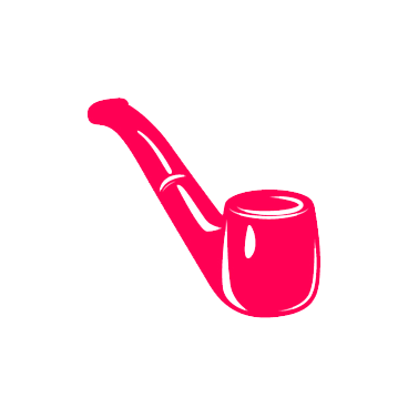 A pink smoking pipe with a curved stem and rounded bowl.