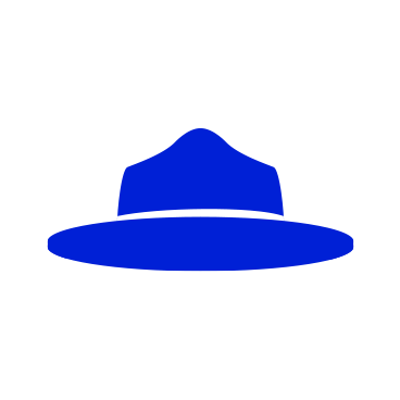 Illustration of a blue wizard hat with a wide brim and pointy top.