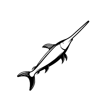 Outline drawing of a fish with a long, pointed snout and fins.