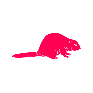 Pink stylized rat cartoon with a long tail and small ears on a black background.