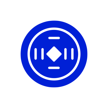 Blue circular robotic vacuum cleaner with sensors and buttons