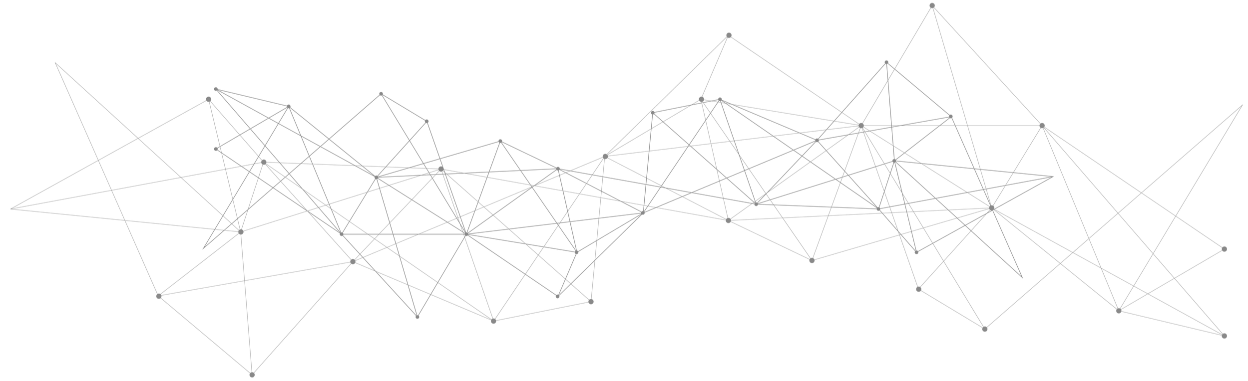 A digital abstract wireframe mesh with interconnected gray lines on a black background.