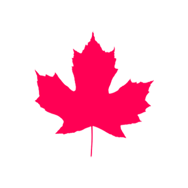 Pink maple leaf silhouette with the words 'Canada' and 'Imagine' written above and below.