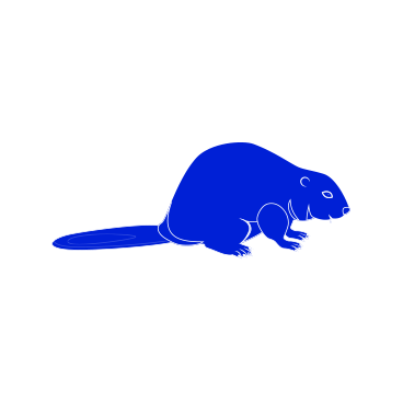 Illustration of a blue beaver facing right, with detailed fur texture and tail.