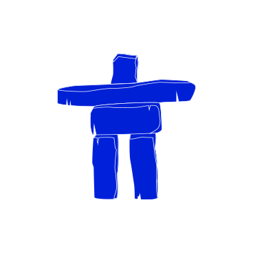 A digital drawing of a blue inukshuk against a black background.