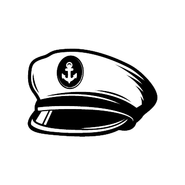 Line drawing of a captain's hat with an anchor emblem.