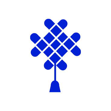 A blue Christmas tree with baubles on a black background.