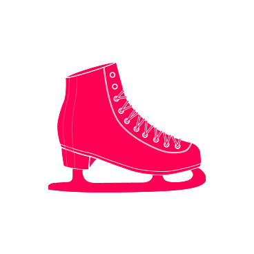 Illustration of a pink ice skate with a high heel and athletic design.