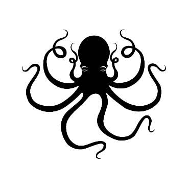 Outline drawing of an octopus with extended tentacles.
