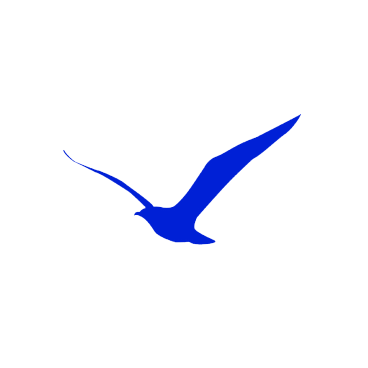 Silhouette of a bird in flight, facing right.