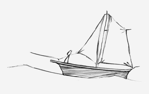 Simple sketch of a sailboat with a single sail on water