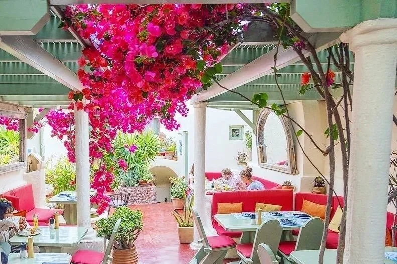«Restaurante griego en Oia Santorini en casa tradicional de 100 años, brunch casero, café recién tostado, cócteles con infusión y cena romántica con vino local»