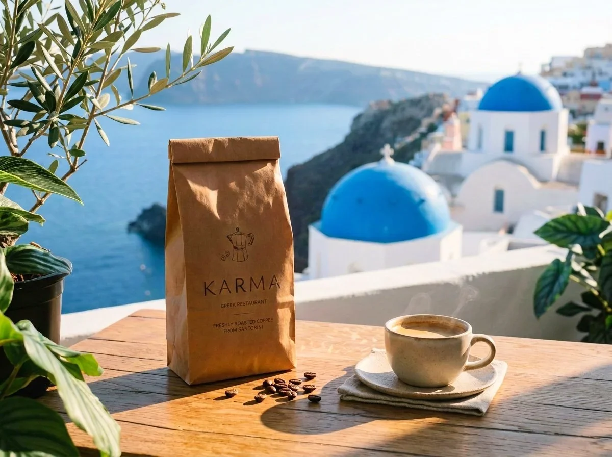 Taste freshly roasted coffee at Karma Santorini — the island’s first coffee roaster. Handcrafted 125g bags (€6.50) make the perfect souvenir from Oia.