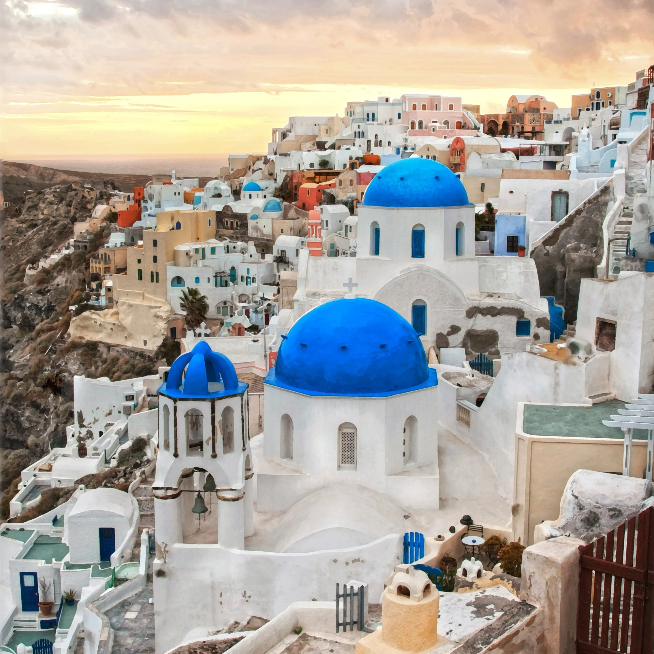 Fira to Oia cliff walk panorama showing caldera path, volcanic cliffs and Aegean views — essential Santorini hiking route and photo itinerary. Fira 至 Oia 懸崖步道全景，火山懸崖與愛琴海景觀 — Santorini 必走健行與拍照路線。