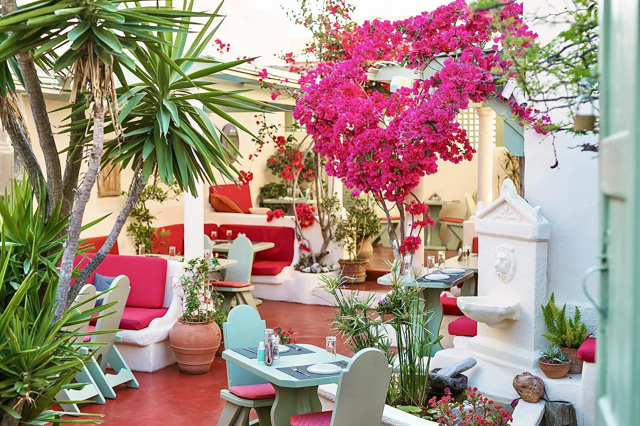 Morning espresso at Karma, Oia Santorini — start with coffee and breakfast, then return for lunch, dinner and cocktails; top 10 pick. 卡爾馬晨間義式濃縮咖啡，伊亞聖托里尼——以咖啡與早餐開場，午晚餐與雞尾酒再訪；十大推薦。