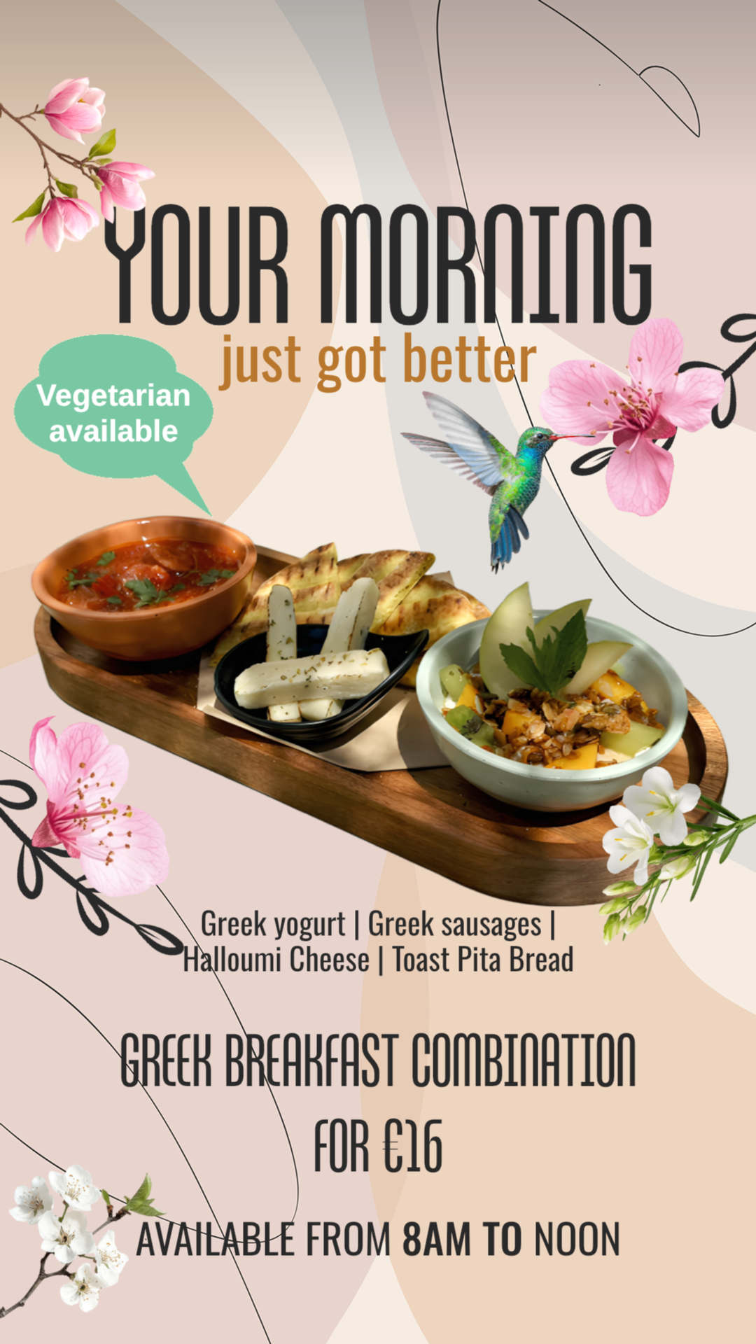 Start Your Santorini Morning the Greek Way! 🇬🇷

Discover our delicious Greek Breakfast Combo at Karma, served daily from 8:00 AM to 12:00 PM for just €16!

🧀 Grilled halloumi cheese
🌶️ Beef sausage with colorful bell peppers and sweet onions
🥙 W