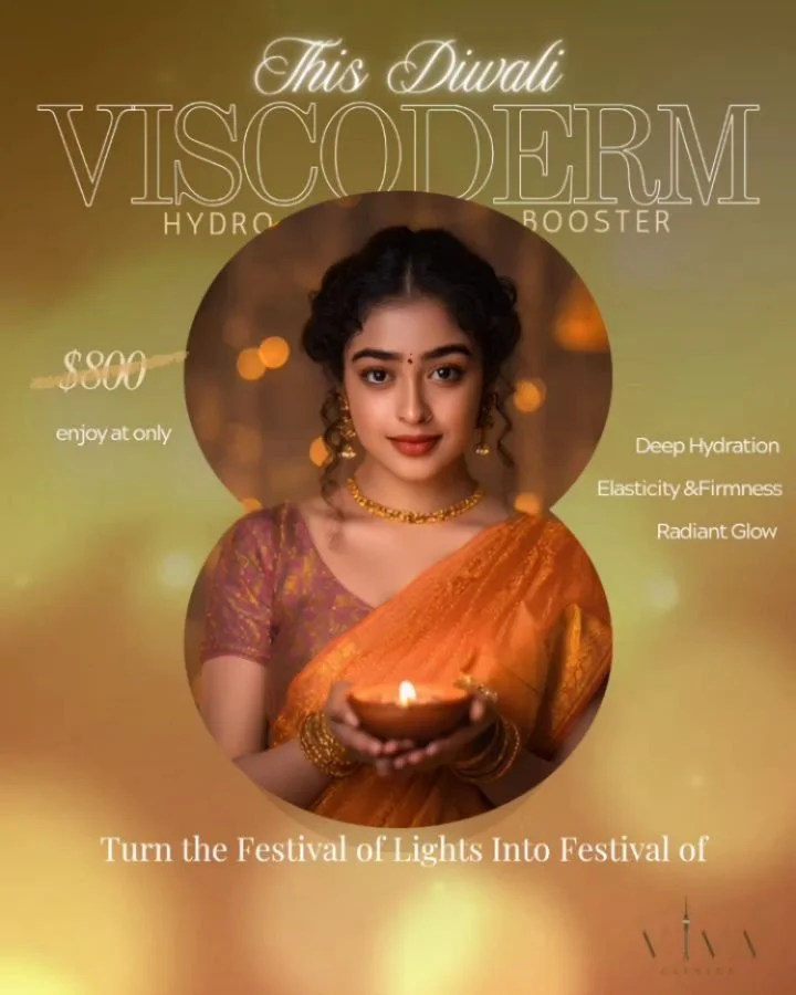 𝐇𝐚𝐩𝐩𝐲 𝐃𝐢𝐰𝐚𝐥𝐢 𝐅𝐫𝐨𝐦 𝐕𝐢𝐯𝐚 𝐂𝐥𝐢𝐧𝐢𝐜𝐬!
✨️✨️✨️✨️✨️✨️✨️✨️✨️✨️✨️✨️✨️
Celebrate the festival of lights with glowing skin: Viscoderm is on special this Diwali from $600 to $800.

Viscoderm is a skin booster designed to deeply hydrate, i