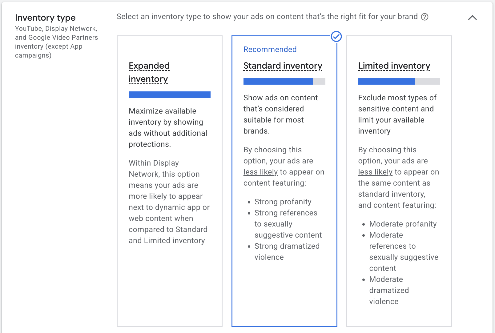 This image shows the different Google Ads inventory types