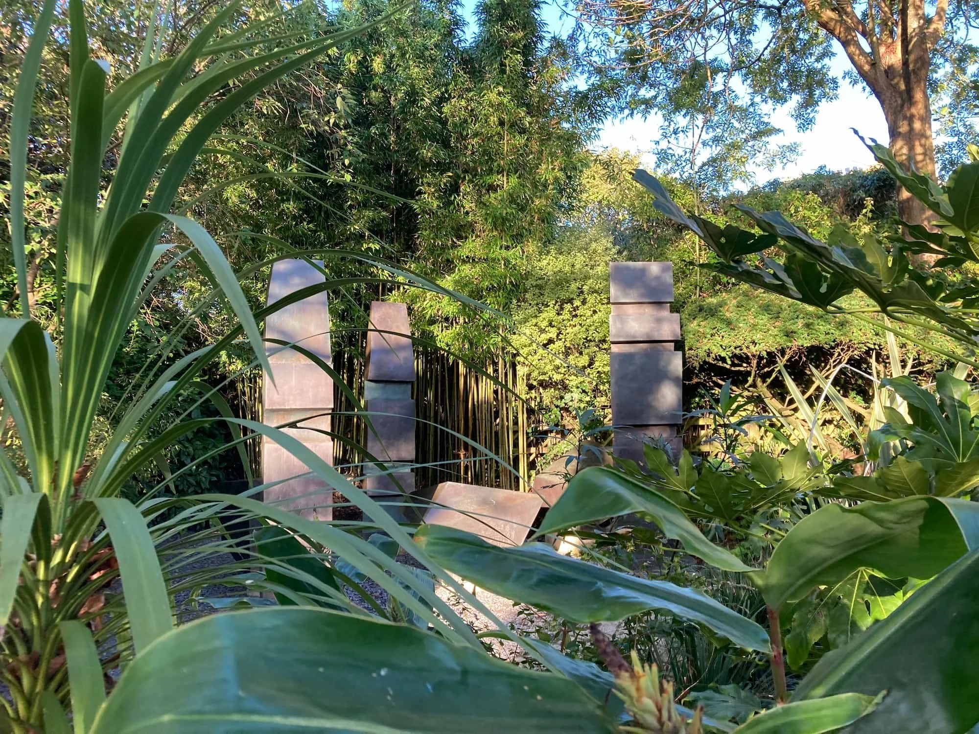 Bathed and surrounded in planting and morning light - the barbara hepworth sculpture - conversation with magic stones