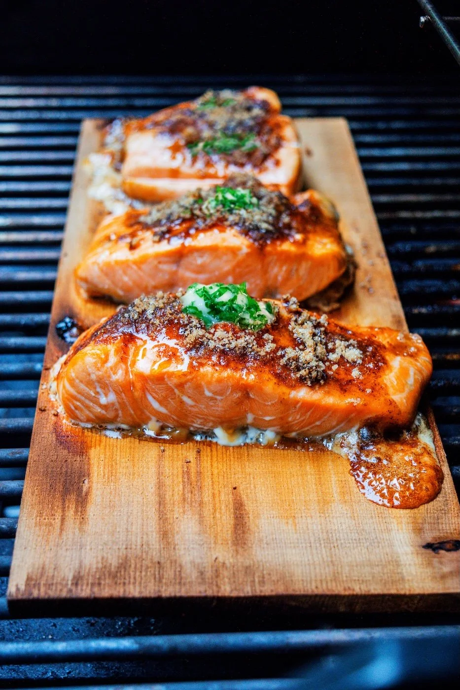 Cedar Planked Salmon with Sugar &amp; Spice Rub and Herb Butter