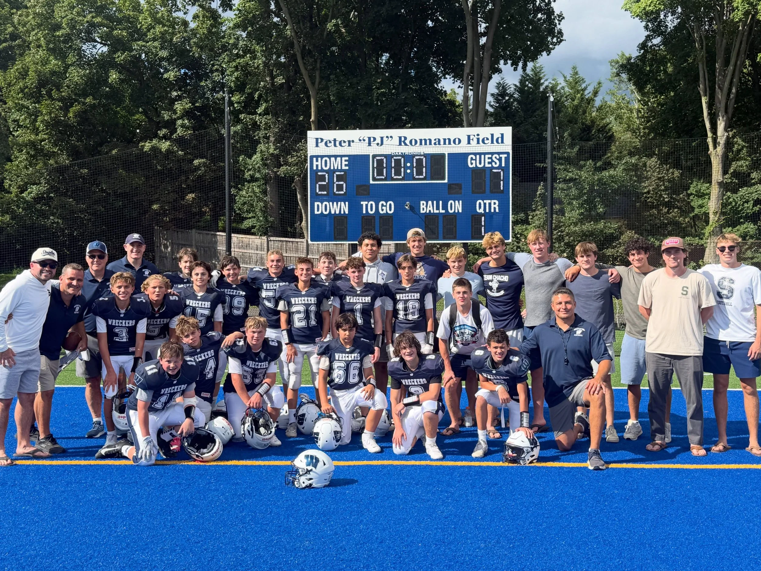 Varsity players and staff were out to see the 8th Grade Wreckers open their season with a big win!!

See you Thursday night!!

GO WRECKERS!!
