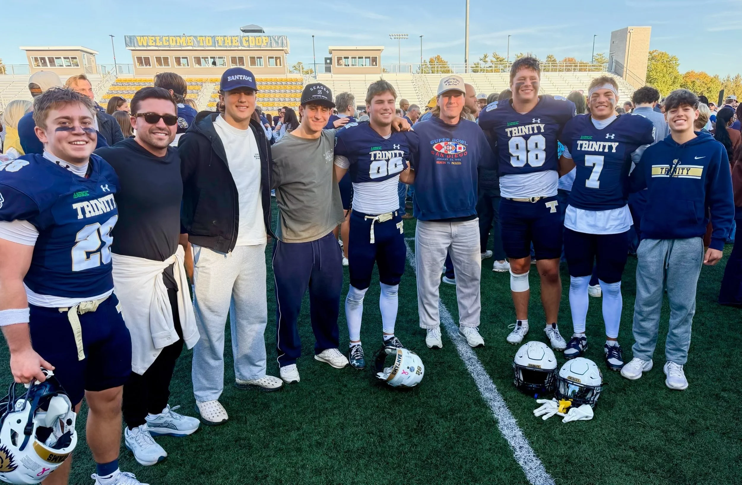 Great to see the success of Staples Football Alumni today at a Trinity College win over Bowdoin. 

Sam Petrosino (2023 Captain), Nick Weil (2025 Captain), Charley Leahy (2024 Captain) and Nathan Smith (2024 Captain) being supported by current Staples