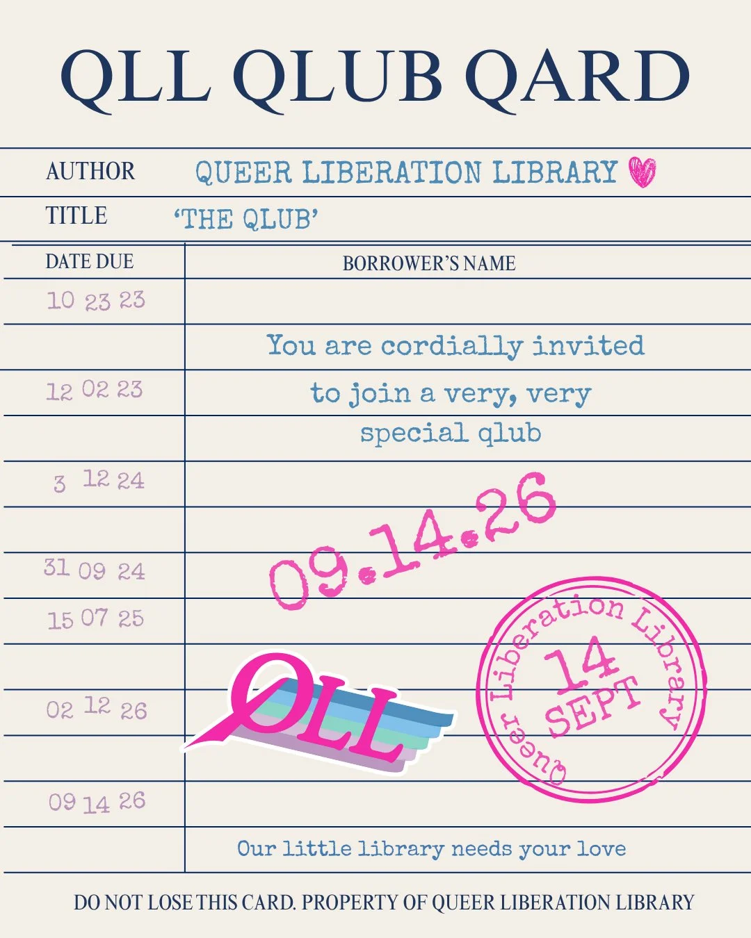 🚨 ATTENTION 🚨

A new way to support QLL is coming! 

Mark your calendars, set your alarms, &amp; 👀KEEP YOUR EYES PEELED👀, for September 14, QLL lovers. 

Just days to go for the grand reveal. 💳🌟

(Oooh, the suspense!)