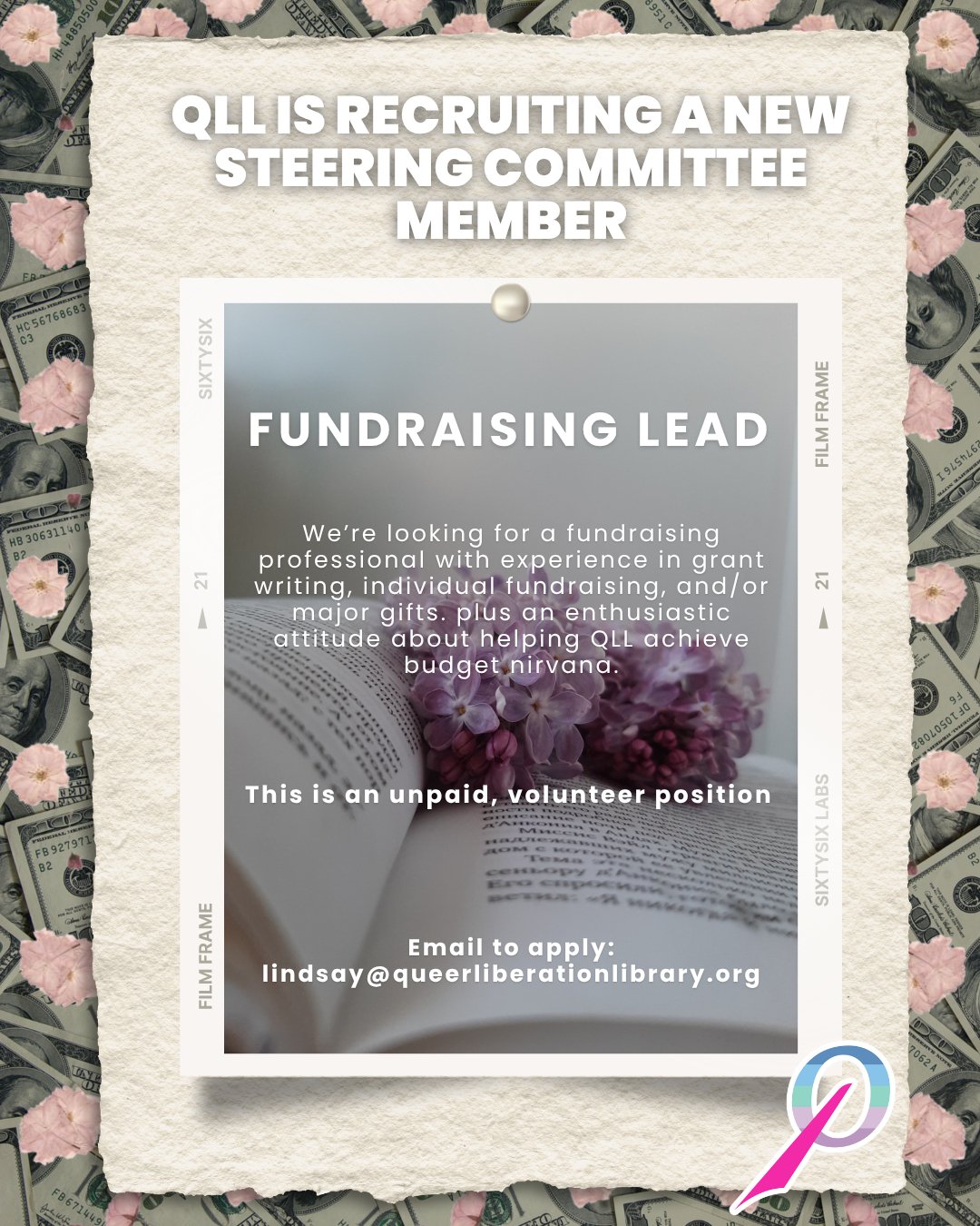 📣 QLL IS RECRUITING! 📣

Do you love queer books? Do you have grant writing, fundraising, major gifts, and/or nonprofit development experience? We want you! 👀

We&rsquo;re looking for a new Fundraising Steering Committee member to help us raise the