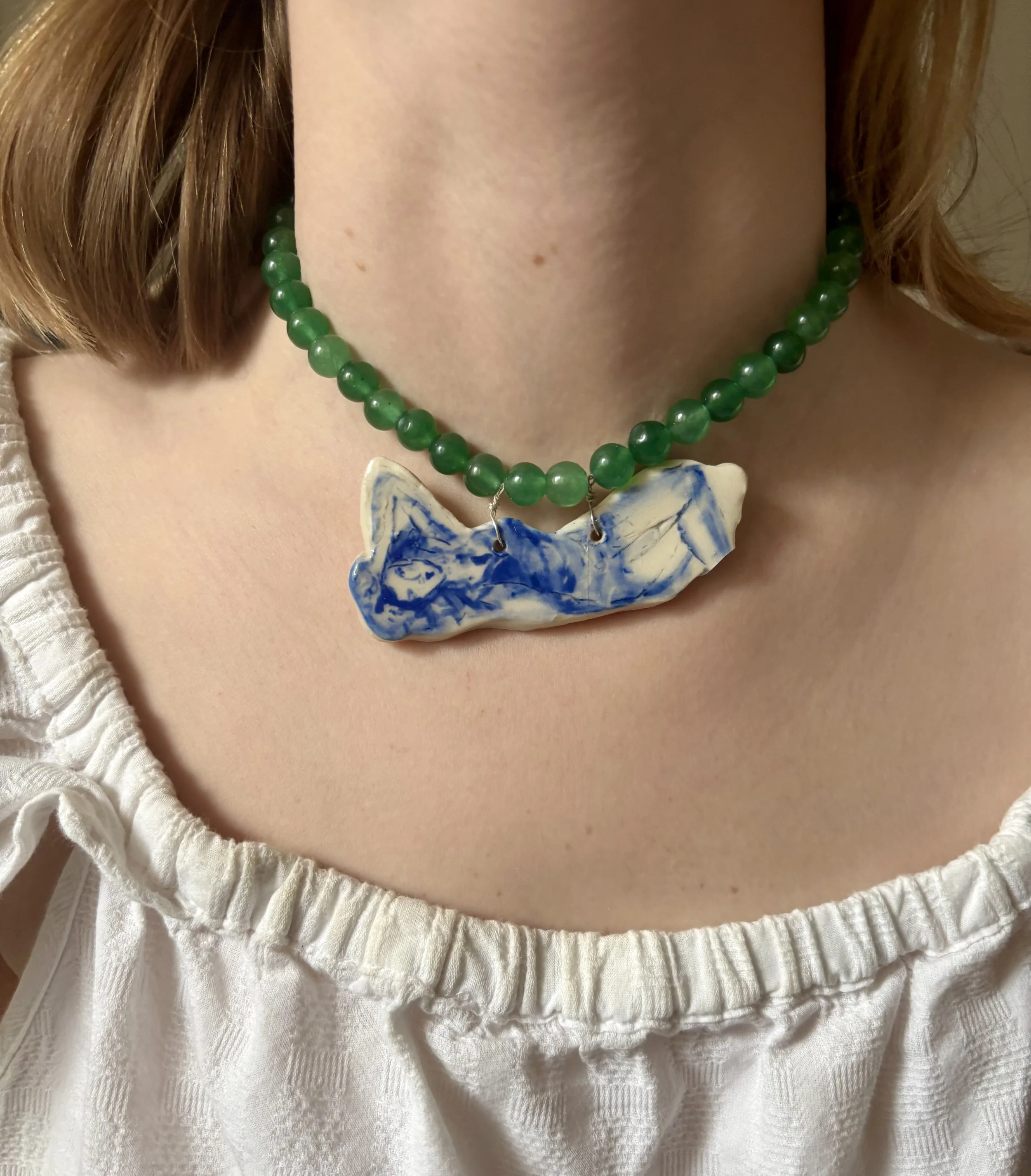 Resting Woman with Jade Beads Choker
