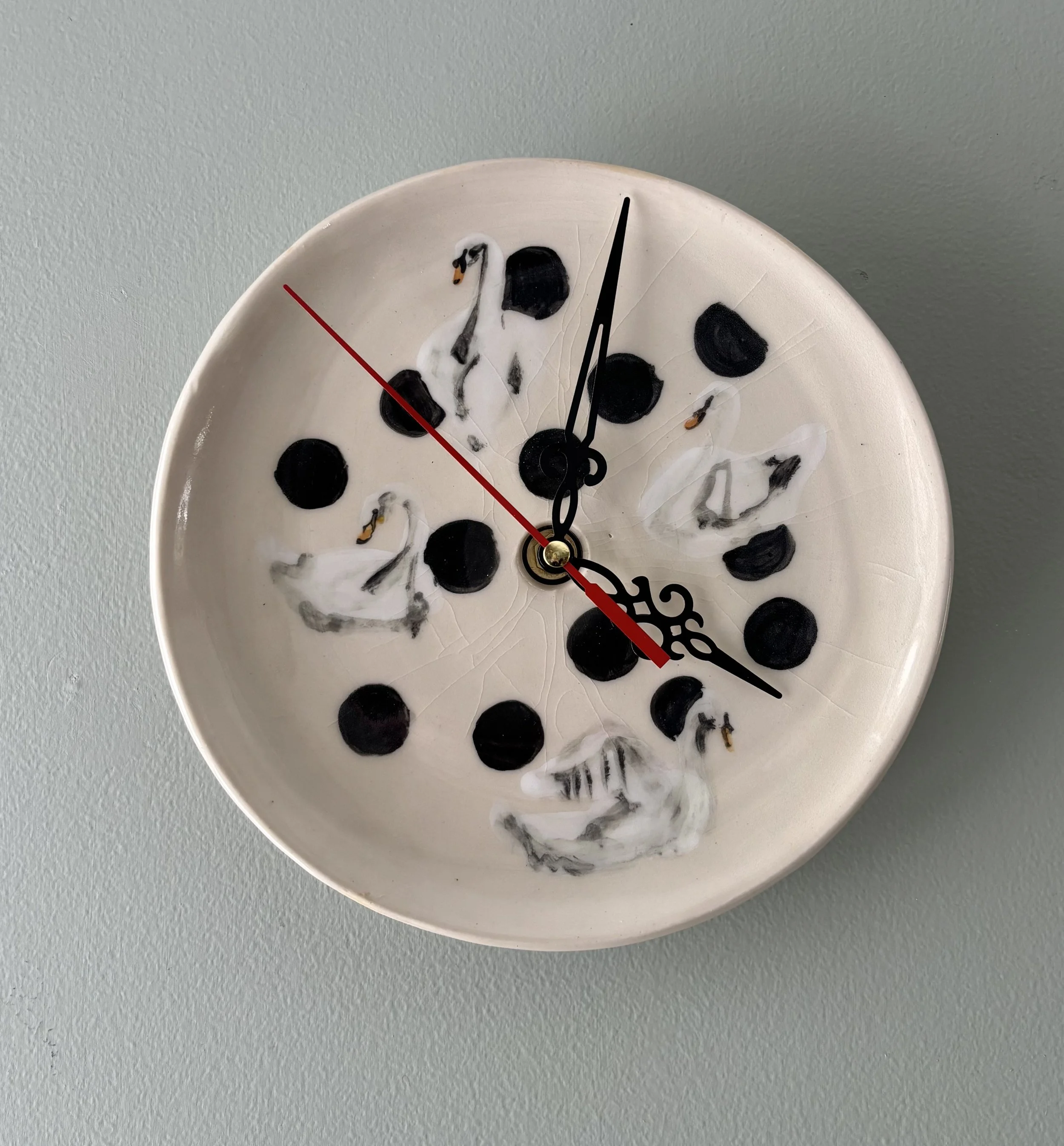 Swans and Polka Dots Clock