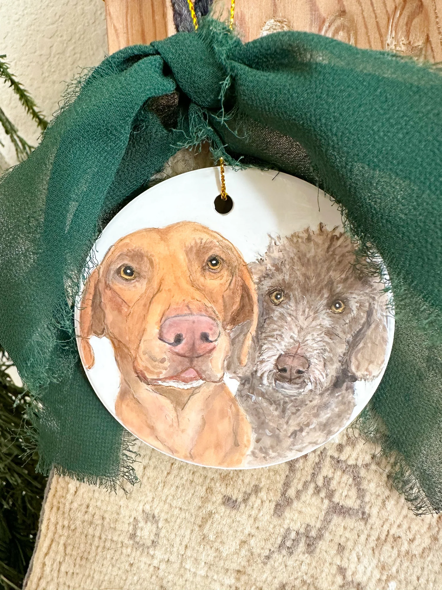 Custom 2 Pet Portrait Ornament — Marley Brooks Art