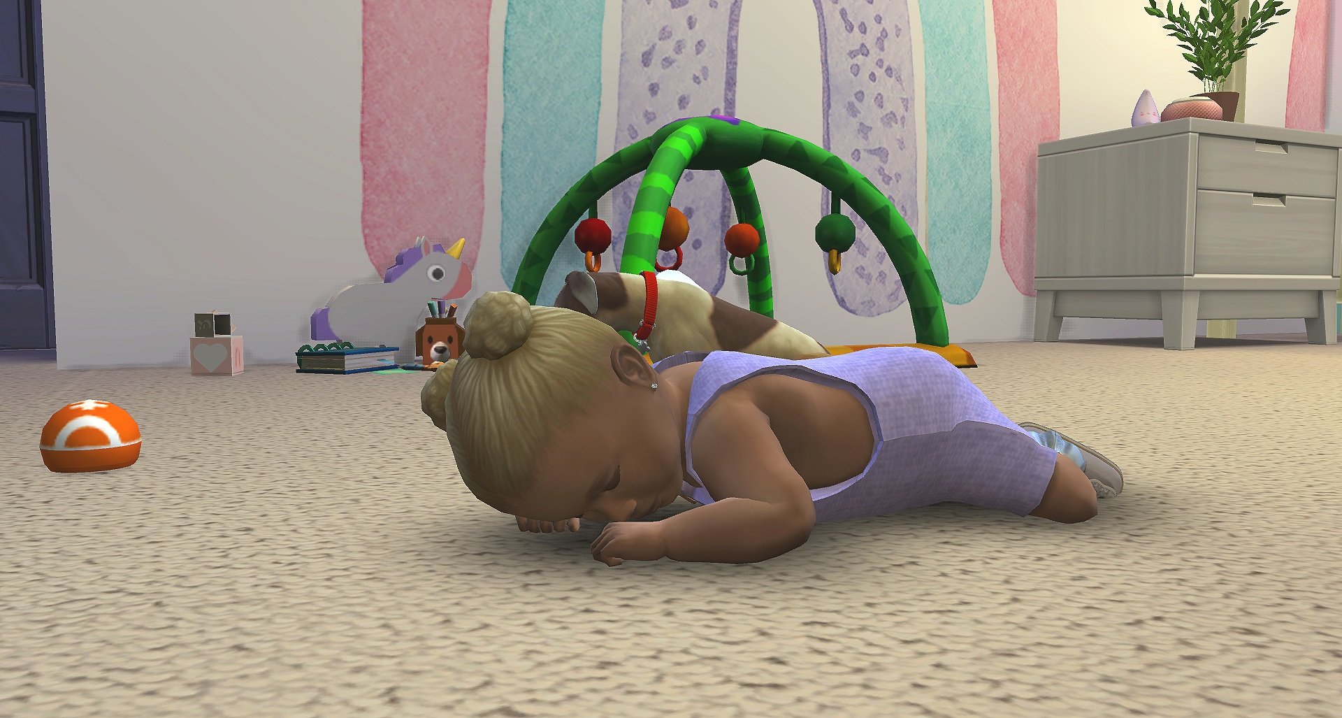 Baby naps with dog in Sims 4 Cats & Dogs gameplay