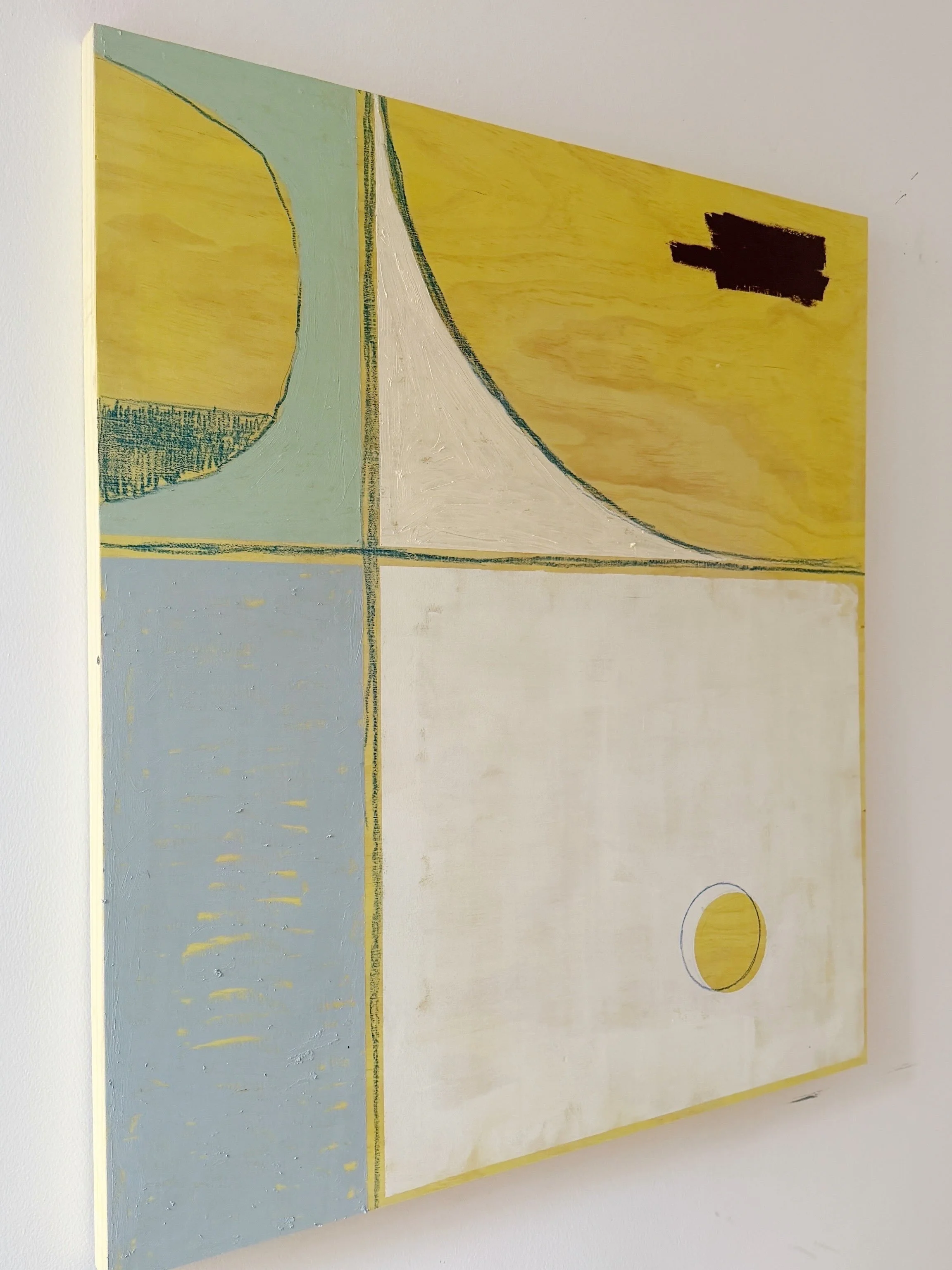 West of the Grid 2, 2026 — angled view showing the painted surface and wood panel edge