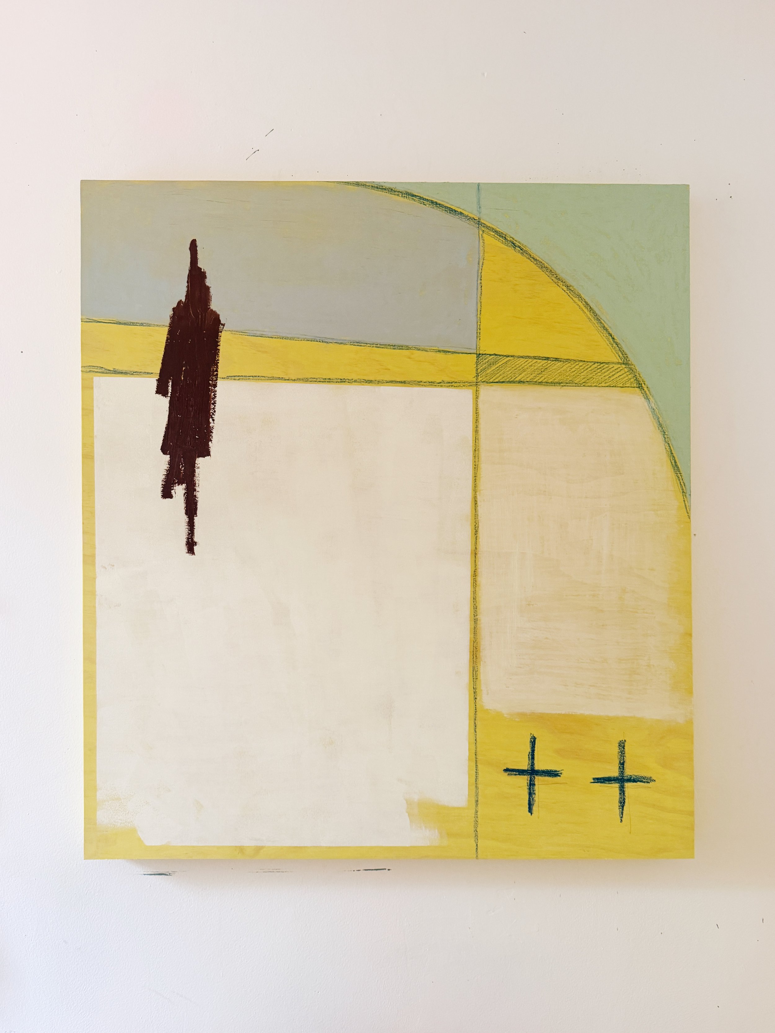 West of the Grid I, 2026, mixed media on wood panel by Zachary B. Kahn