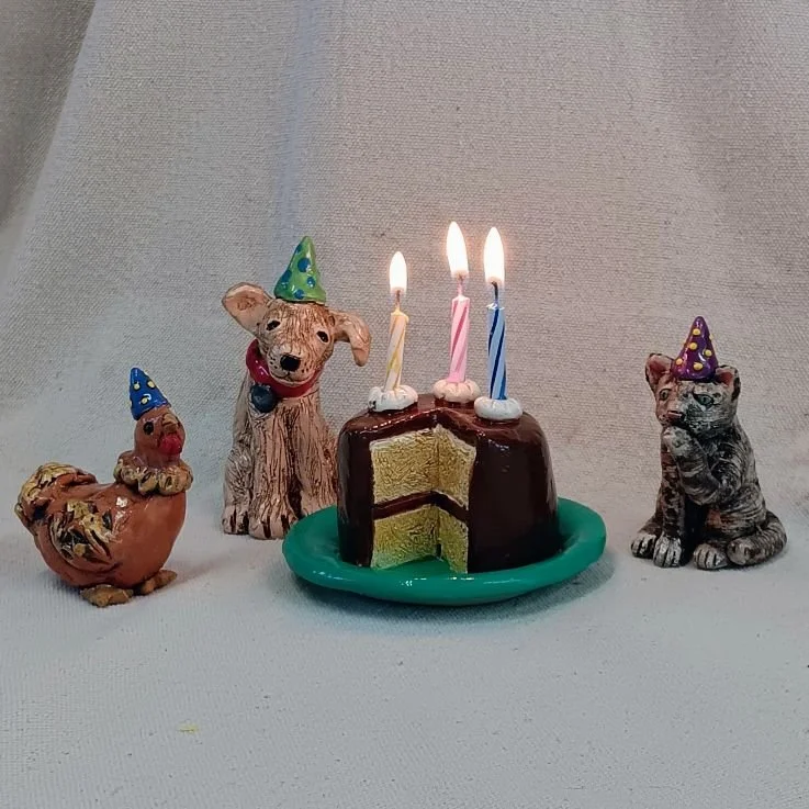 |sold| Party animals, various colors of earthenware clay, fired to cone 05