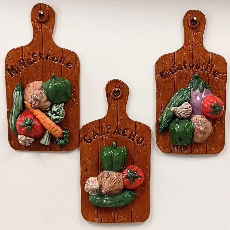 Recipe boards, red earthenware slay, fired to cone 05 (Ratatouille is sold)