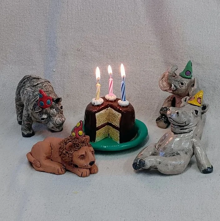 Safari party, various colors of earthenware clay, fired to cone 05