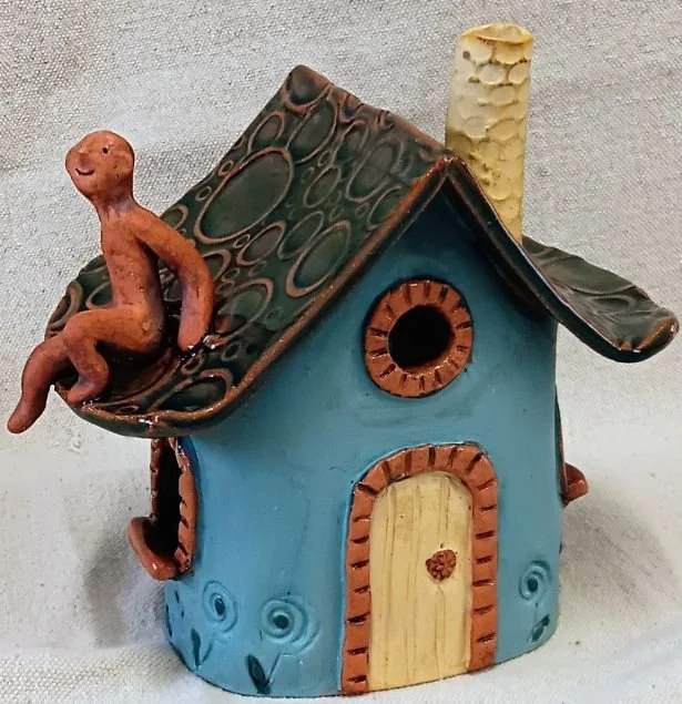 (sold) On the roof, red earthenware clay, cone 05
