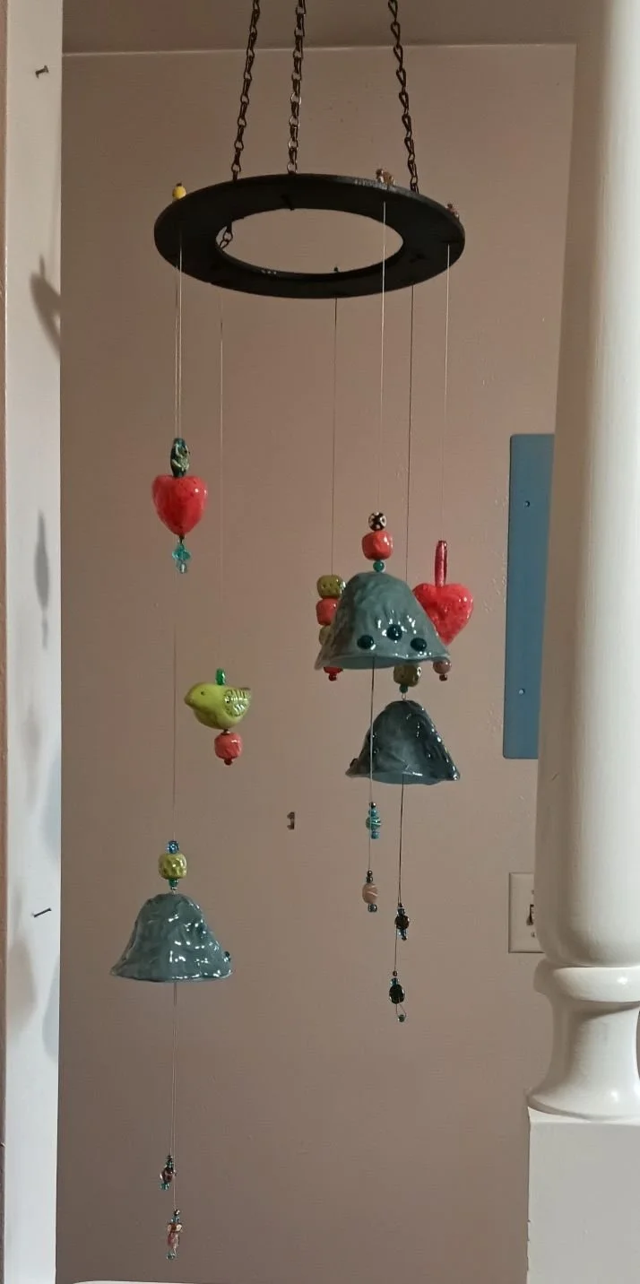 [NFS] Mobile, white earthenware clay, fired to cone 05, on wooden ring with wire and glass beads